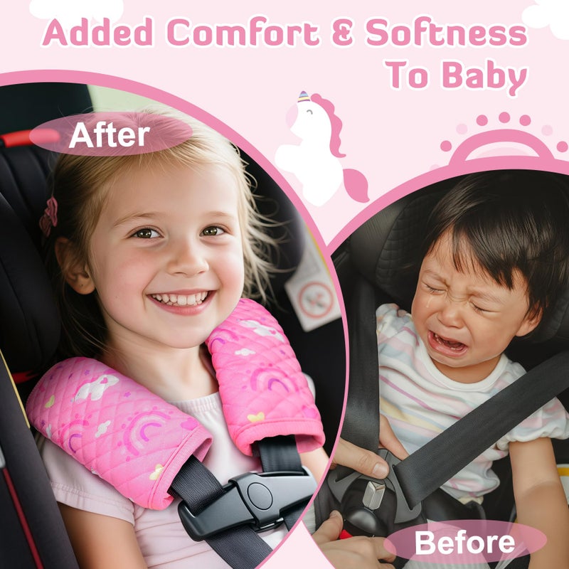 INFANZIA Car Seat Strap Covers for Infants Babies, Soft Carseat Shoulder Pads for Kids, Double-Sided Use Seatbelt Cushion Covers for Stroller, Pushchair & High Chair (Pink) - Image 4