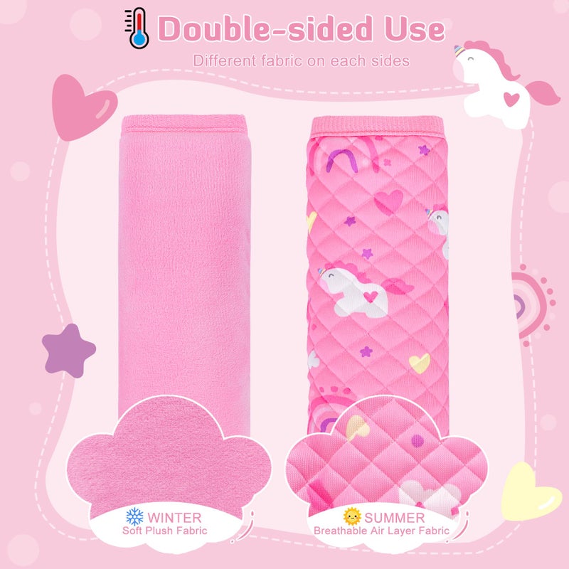 INFANZIA Car Seat Strap Covers for Infants Babies, Soft Carseat Shoulder Pads for Kids, Double-Sided Use Seatbelt Cushion Covers for Stroller, Pushchair & High Chair (Pink) - Image 5