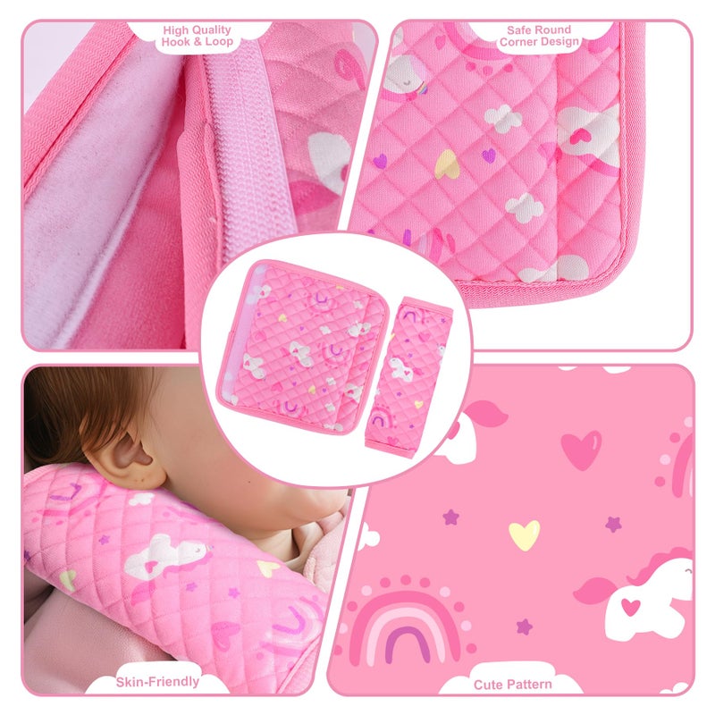 INFANZIA Car Seat Strap Covers for Infants Babies, Soft Carseat Shoulder Pads for Kids, Double-Sided Use Seatbelt Cushion Covers for Stroller, Pushchair & High Chair (Pink) - Image 3