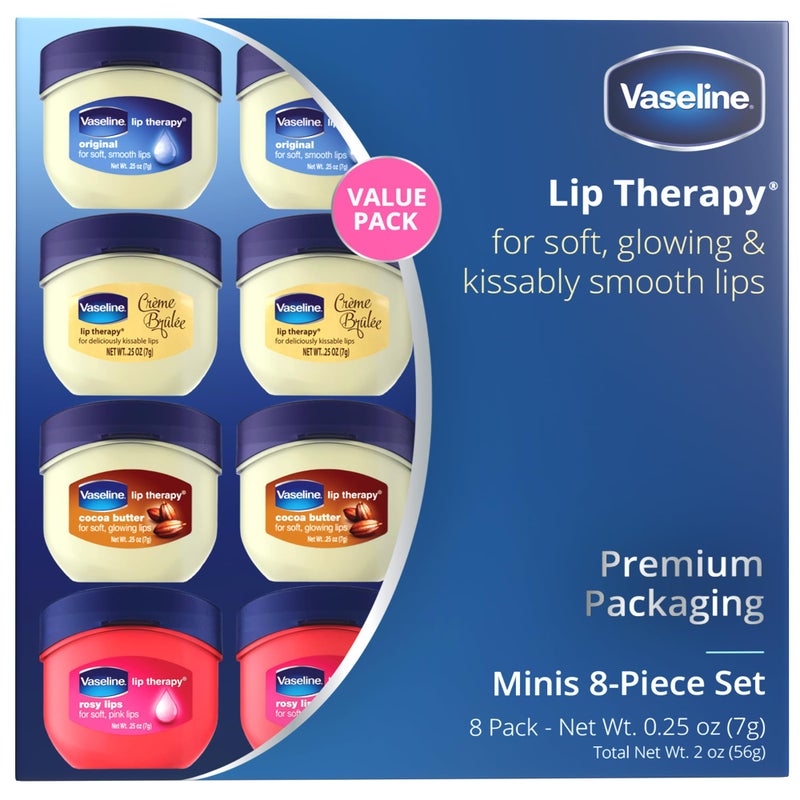 Vaseline بلسم شفاه فازلين، شفاه وردية، زبدة كاكاو، كريمة بروليه، أصلي - مجموعة بلسم شفاه فازلين، لمسة ملونة وشفافة، 2 من كل نوع، 0.25 أونصة لكل منها (مجموعة 8 قطع) - Image 2