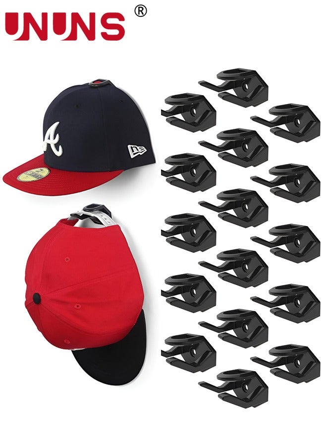 UNUNS 16 Packs Adhesive Hat Hooks For Wall,Strong Hat Rack For Baseball Caps,Minimalist Hat Organizer Display For Home Decor,Hat Hold Hanger For Wall,Door,Closet,Black  - Image 1
