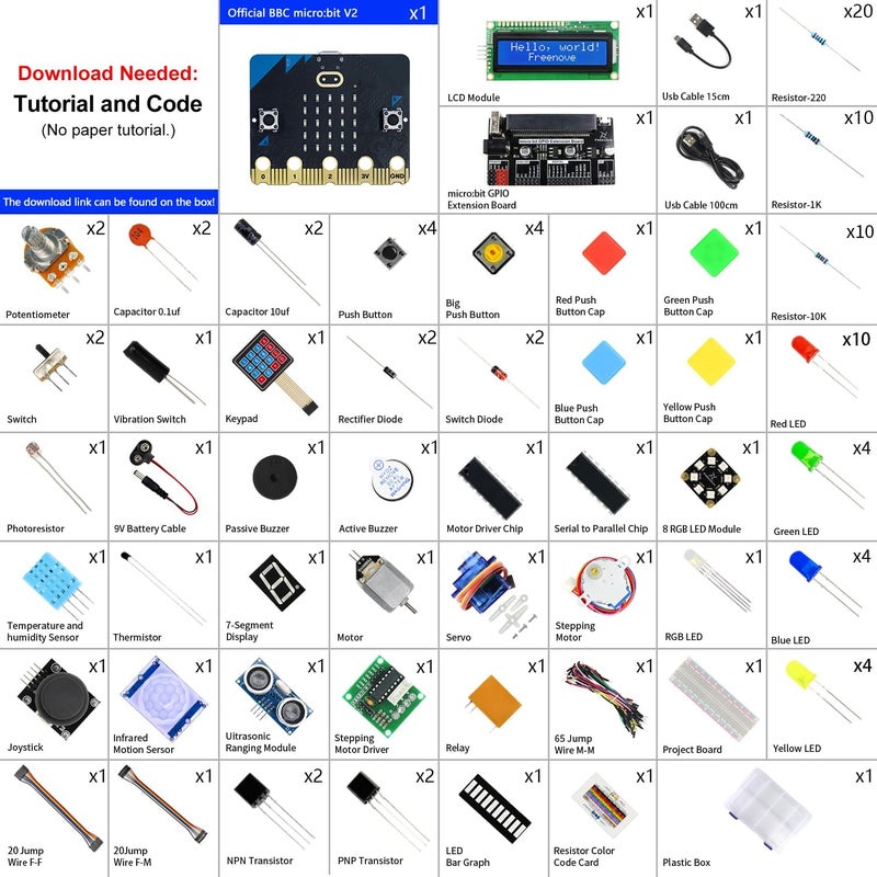 FREENOVE Ultimate Starter Kit for BBC micro:bit (V2 Included), 316-Page Detailed Tutorial, 225 Items, 44 Projects, Blocks and Python Code - Image 2
