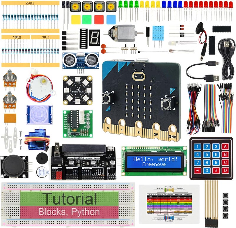 FREENOVE Ultimate Starter Kit for BBC micro:bit (V2 Included), 316-Page Detailed Tutorial, 225 Items, 44 Projects, Blocks and Python Code - Image 1