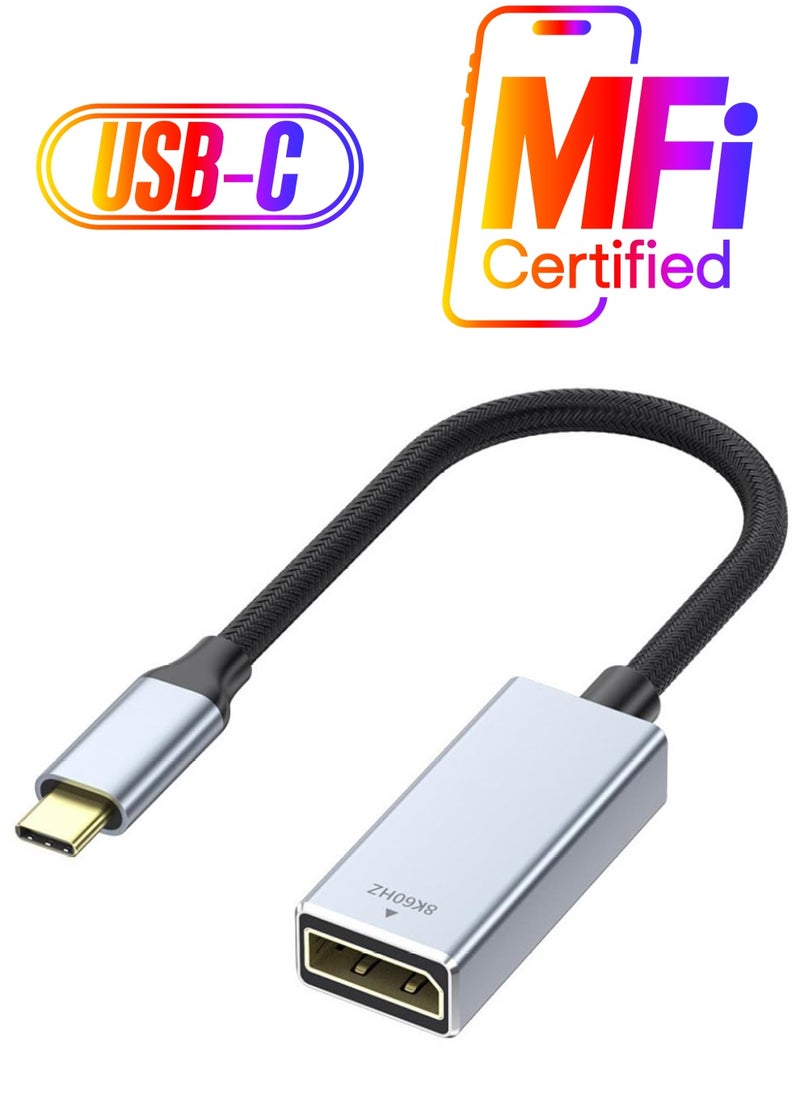 USB C to DisplayPort Cable, (8K@60Hz 2K@240Hz or 4K@144Hz), Uni-Directional USB Type C to DP Cable Cord HDR, for iPhone 15 Pro/Max, MacBook Pro/Air