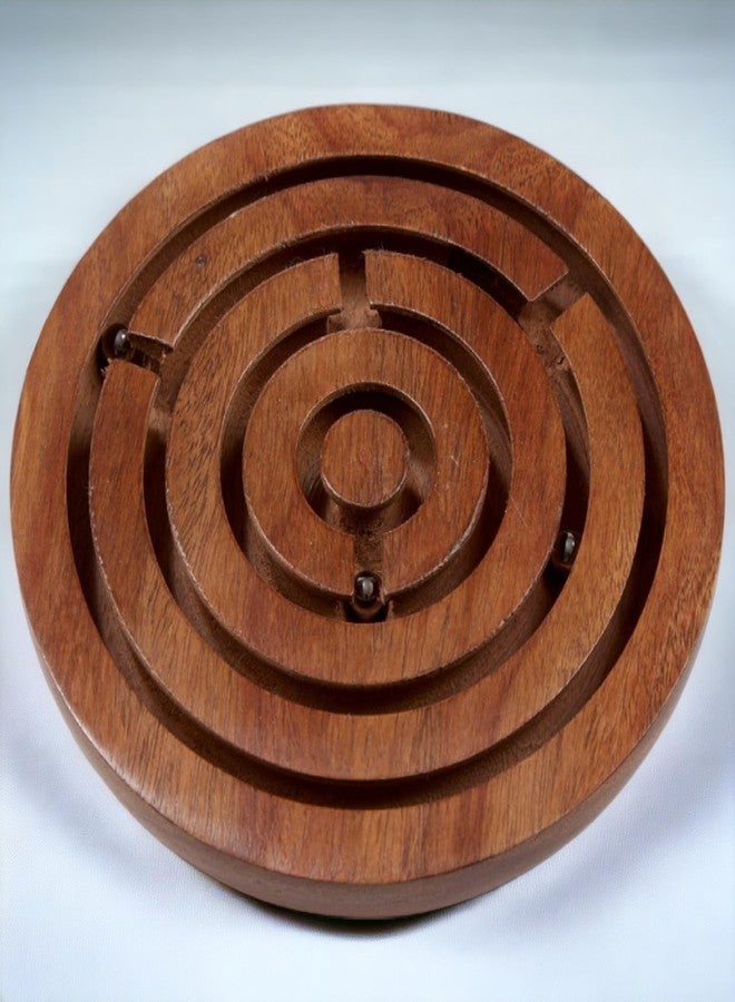 UPBEAT 3 Inch Classic Wooden Labyrinth Maze Game (Pack of 1) I Handcrafted Wooden Puzzle Toy I Challenging Marble Maze Game I Focus and Coordination I Vintage Game I Hand-Eye Coordination Puzzle - Image 3