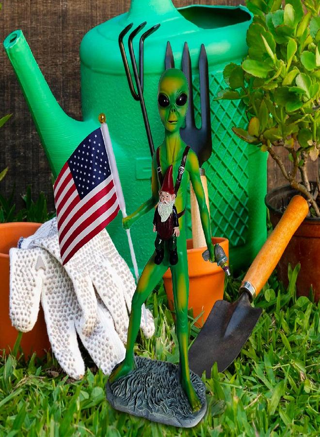 Funny Guy Mugs Alien and A Gnome Statue - Indoor or Outdoor Garden Gnome Sculpture for Patio, Yard or Lawn - Image 2