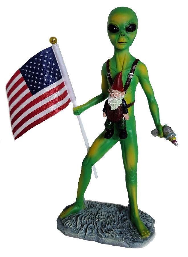 Funny Guy Mugs Alien and A Gnome Statue - Indoor or Outdoor Garden Gnome Sculpture for Patio, Yard or Lawn - Image 1