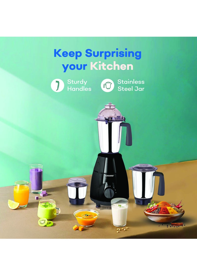 SONASHI 3-in-1 Mixer Grinder - Powerful Motor with 3 Speed Setting and Pulse | Sleek and Stainless Steel Jars with Leak Proof Lid | Perfect for making Smoothies, Milkshakes, and Grinding Beans, Coconut, Nuts, Etc 1.5 L 750 W SB-151SS Black - Image 5