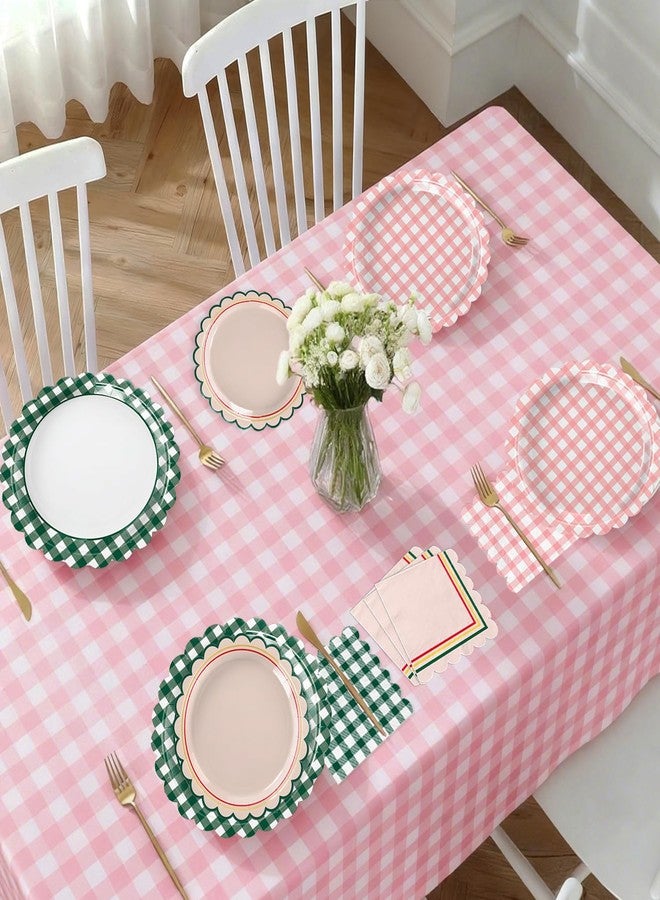 LINHAXM 102 PCS Camp Bachelorette Decorations - Scalloped Gingham Plates, Napkins, Cups, Banner, Gingham Tablecloths for Baby Shower, Wedding, Birthday, Serves 25 - Image 3