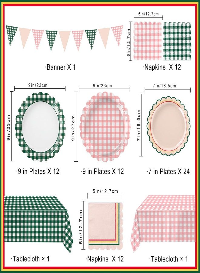 LINHAXM 102 PCS Camp Bachelorette Decorations - Scalloped Gingham Plates, Napkins, Cups, Banner, Gingham Tablecloths for Baby Shower, Wedding, Birthday, Serves 25 - Image 2