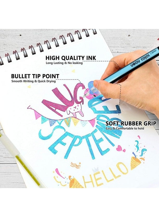 PLUSPOINT 36Pc Colouring gel pens 12 color neon 12 glitter pens 12 metalic pens fine tip art set colored gel pens for coloring book, drawing, doodling, scrapbook journaling, sparkle pen Gifts for kids - Image 4