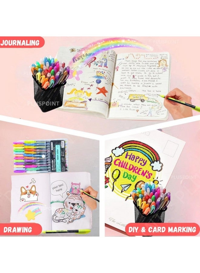 PLUSPOINT 36Pc Colouring gel pens 12 color neon 12 glitter pens 12 metalic pens fine tip art set colored gel pens for coloring book, drawing, doodling, scrapbook journaling, sparkle pen Gifts for kids - Image 5