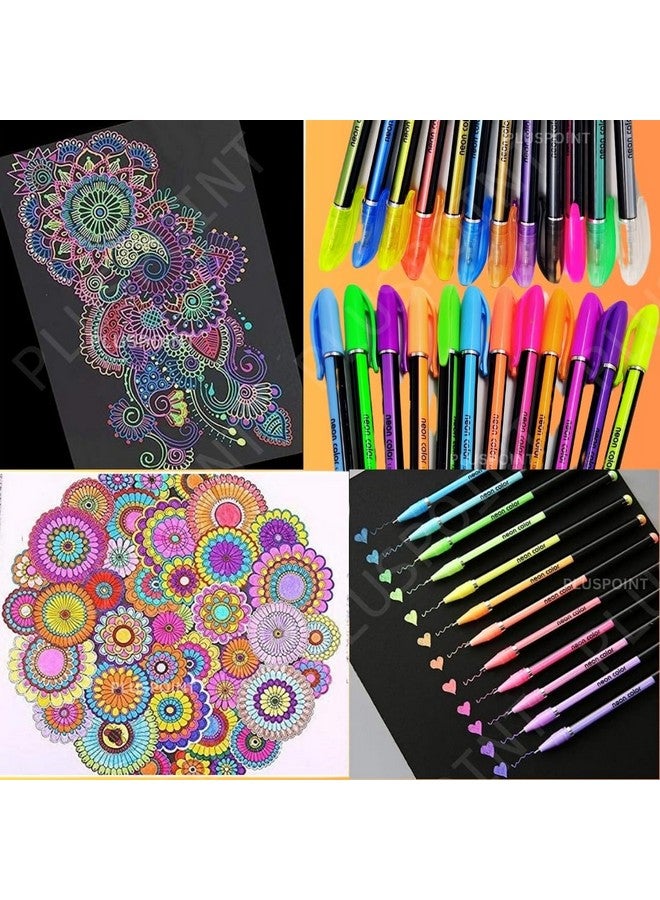 PLUSPOINT 36Pc Colouring gel pens 12 color neon 12 glitter pens 12 metalic pens fine tip art set colored gel pens for coloring book, drawing, doodling, scrapbook journaling, sparkle pen Gifts for kids - Image 3