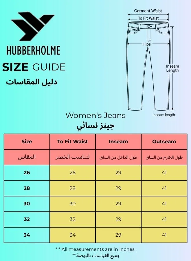 Hubberholme  Women's Beige 100% Cotton Bleached Full Length Tapered Fit Jeans for Women | Best Price UAE