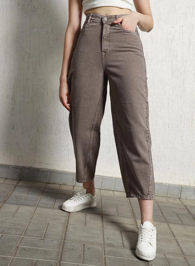 Hubberholme  Women's Beige 100% Cotton Bleached Full Length Tapered Fit Jeans for Women | Best Price UAE