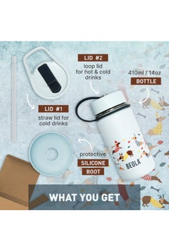 BEOLA Insulated Kids Water Bottle With Straw Lid - 410ml, Doxie Dots  - Image 2