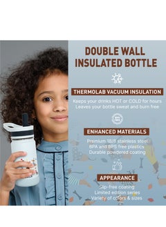 BEOLA Insulated Kids Water Bottle With Straw Lid - 410ml, Doxie Dots  - Image 3