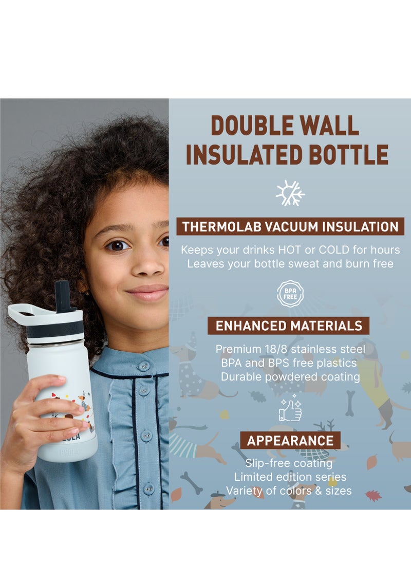 BEOLA Insulated Kids Water Bottle With Straw Lid - 410ml, Doxie Dots  - Image 3