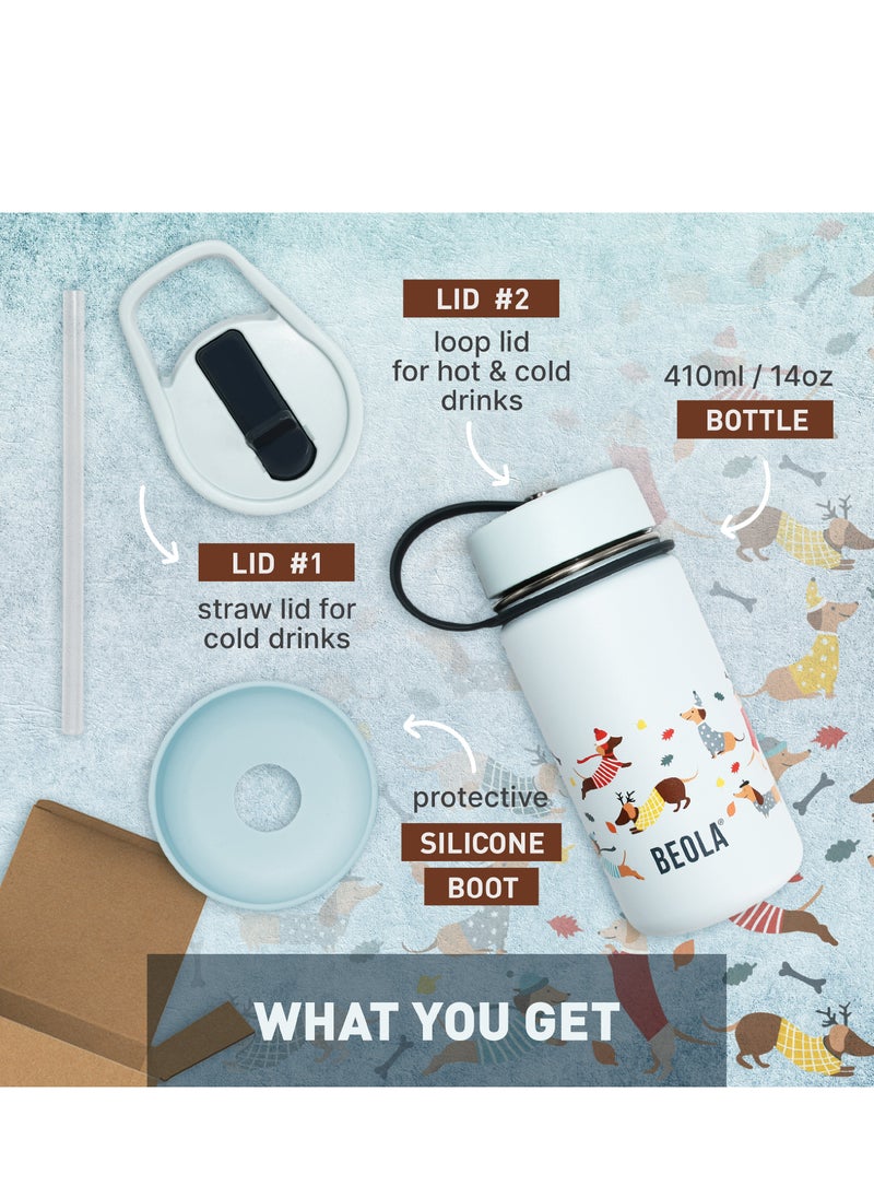 BEOLA Insulated Kids Water Bottle With Straw Lid - 410ml, Doxie Dots  - Image 4