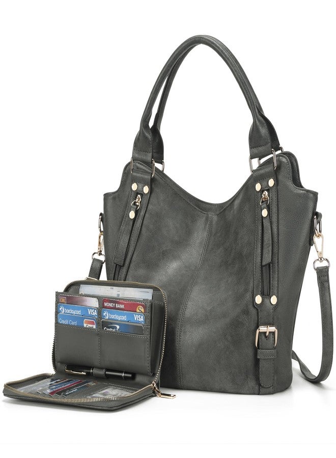 Soperwillton Crossbody Bags for Women Large Hobo Purse PU Leather Shoulder Handbag Ladies Tote Wallet Set 2PCS, Darkgrey, Large, S1139 - Image 1