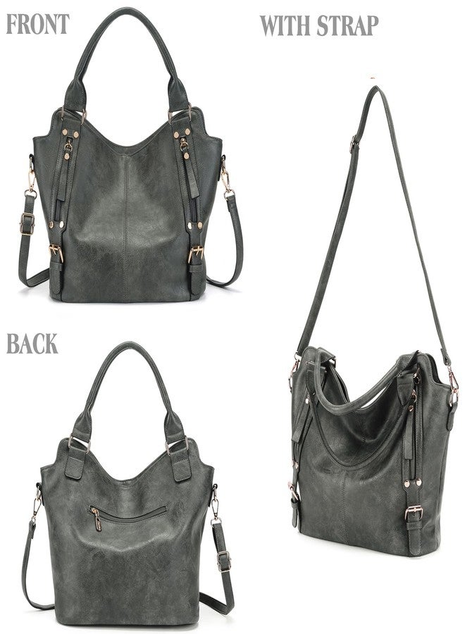 Soperwillton Crossbody Bags for Women Large Hobo Purse PU Leather Shoulder Handbag Ladies Tote Wallet Set 2PCS, Darkgrey, Large, S1139 - Image 3