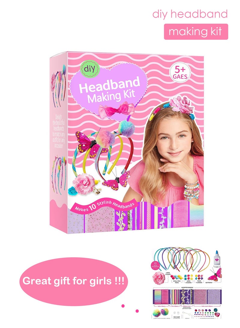 مجموعة صنع عصابة الرأس للفتيات - اصنعي عصابة الرأس الأنيقة الخاصة بك - مجموعة إكسسوارات الشعر DIY، هدية عيد ميلاد أو حفلة للأطفال بعمر 5 سنوات فما فوق - Image 1