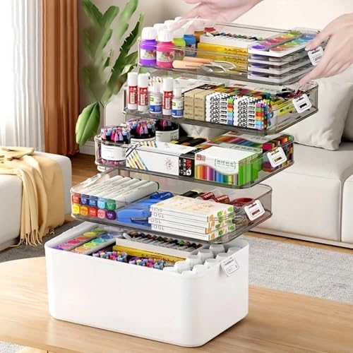Larocia plastic boxes for Storage transparent, Space Saving Organiser with Lid Portable & Stackable for Jewelry, Beads, Crochet, Sewing, Scrapbooking DIY Craft (White, 4 - Layer) - Image 2