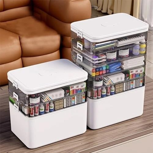 Larocia plastic boxes for Storage transparent, Space Saving Organiser with Lid Portable & Stackable for Jewelry, Beads, Crochet, Sewing, Scrapbooking DIY Craft (White, 4 - Layer) - Image 5