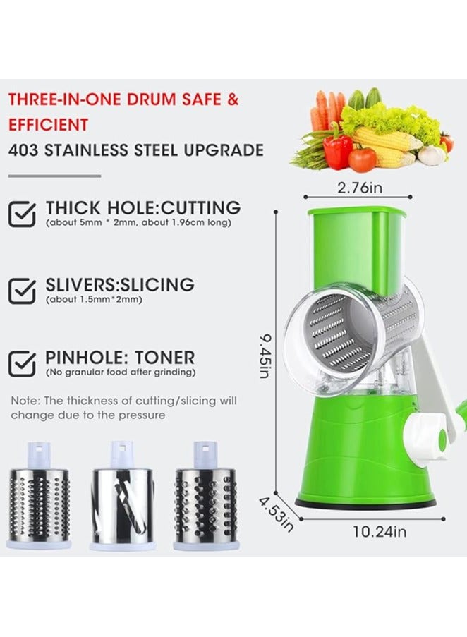 Vegetable Slicer, Cheese Grater with 3 in 1 Drum Blades, Manual Vegetable Cutter for Onion, Cheese, Cucumbers, Carrots - Make Cut-Resistant Gloves  - Image 3