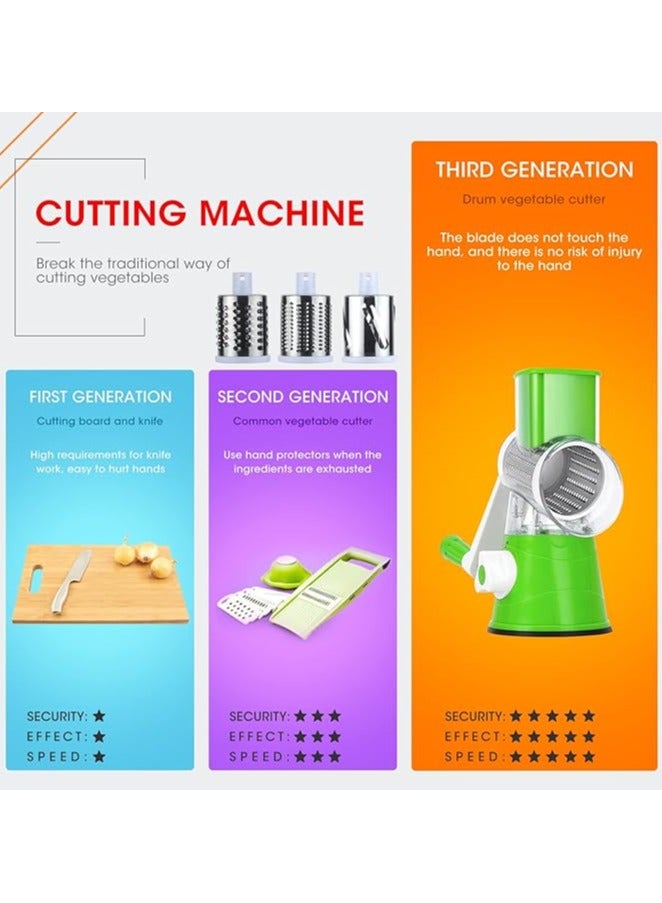 Vegetable Slicer, Cheese Grater with 3 in 1 Drum Blades, Manual Vegetable Cutter for Onion, Cheese, Cucumbers, Carrots - Make Cut-Resistant Gloves  - Image 4