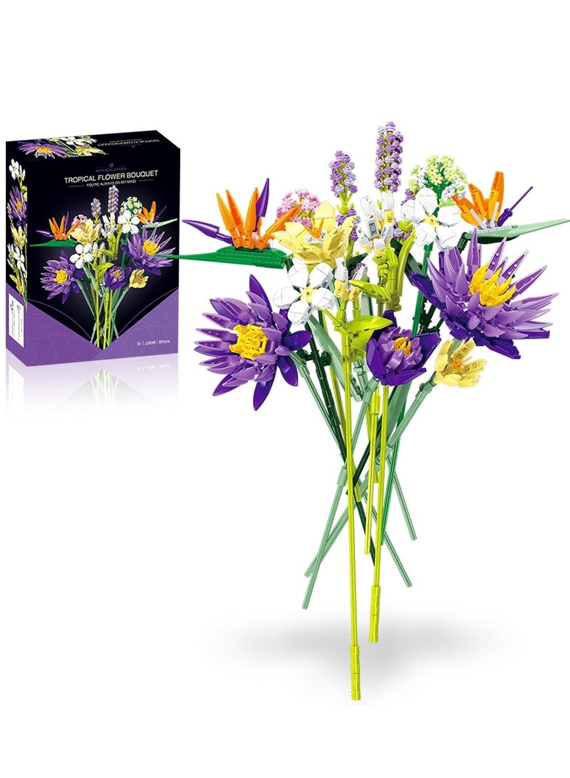 Tropical Flower Bouquet Building Set, 891Pcs Botanical Collection Flowers Brick Kit, Compatible with Lego Flower Bouquet, Home Decor and Flowers Toy Gifts for Girls and Adults - Image 1