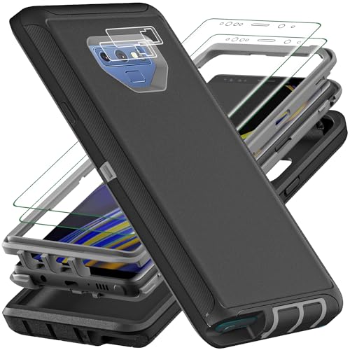 YKHJKLEC for Samsung Galaxy Note 9 Case with 2Pcs Self Healing Flexible TPU Screen Protector Camera Lens Protector Military Grade 3 in 1 Heavy Duty Case for Galaxy Note 9 64 inch BlackGrey - Image 1