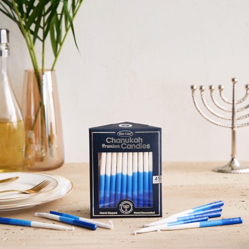 Rite Lite Premium Dripless Blue & White Hanukkah Candles - Tri Color Bulk Pack of 45 - Decorative & Fits Most Menorahs Jewish Holiday Party Favors Accessories Decorations for All 8 Nights of Chanukah - Image 4