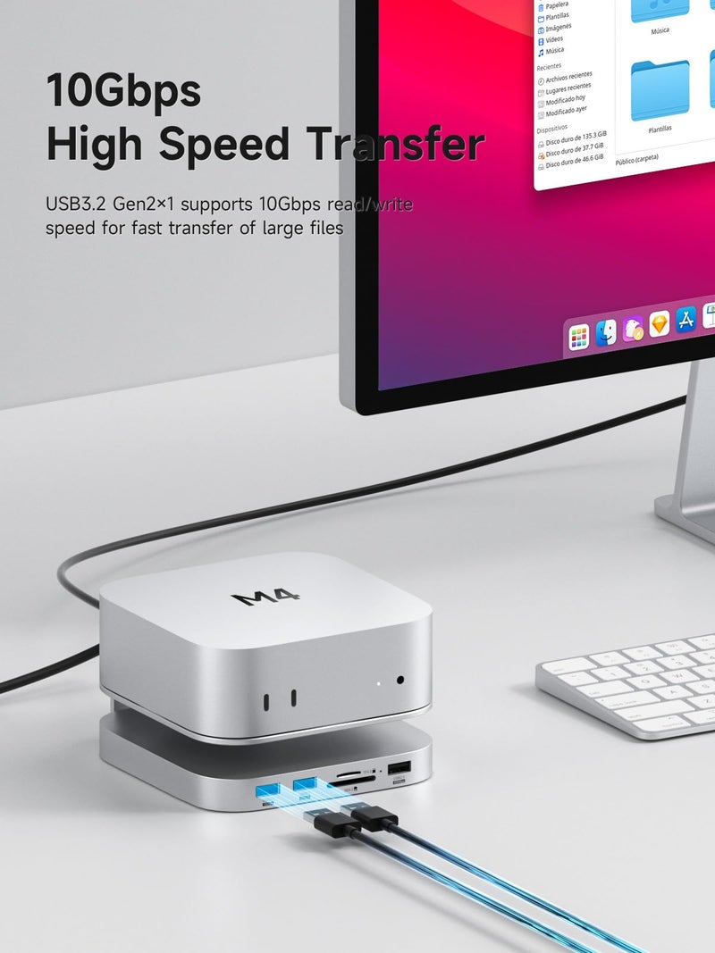Hagibis Mac mini M4 Hub & Stand with SSD Enclosure, 3 in 1 USB Type-C Docking Station with M.2 NVMe SSD Case, 4K@60Hz HDMI, 10Gbps USB3.2 Gen2, SD4.0, TF4.0, 5V/2A Power Supply for M4 Pro (MC60H) - Image 5