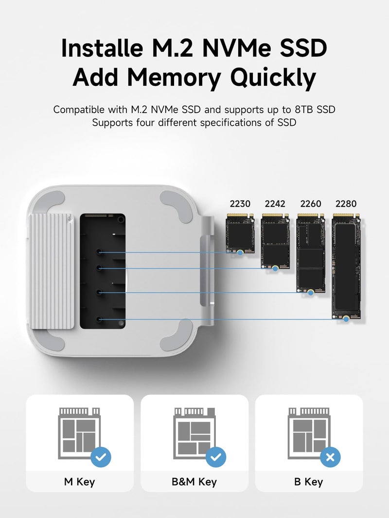 Hagibis Mac mini M4 Hub & Stand with SSD Enclosure, 3 in 1 USB Type-C Docking Station with M.2 NVMe SSD Case, 4K@60Hz HDMI, 10Gbps USB3.2 Gen2, SD4.0, TF4.0, 5V/2A Power Supply for M4 Pro (MC60H) - Image 4