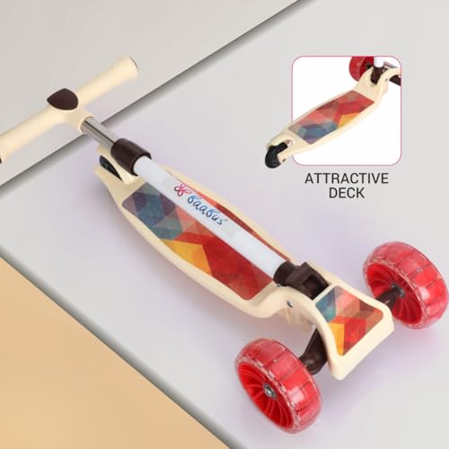Storio Twister Foldable Kick Scooter for Kids with LED Light Wheels | Skating Cycle Style Scooter with Adjustable Handle & Foldable Design | Lightweight Ride-On Toy for Boys & Girls - Beige - Image 3