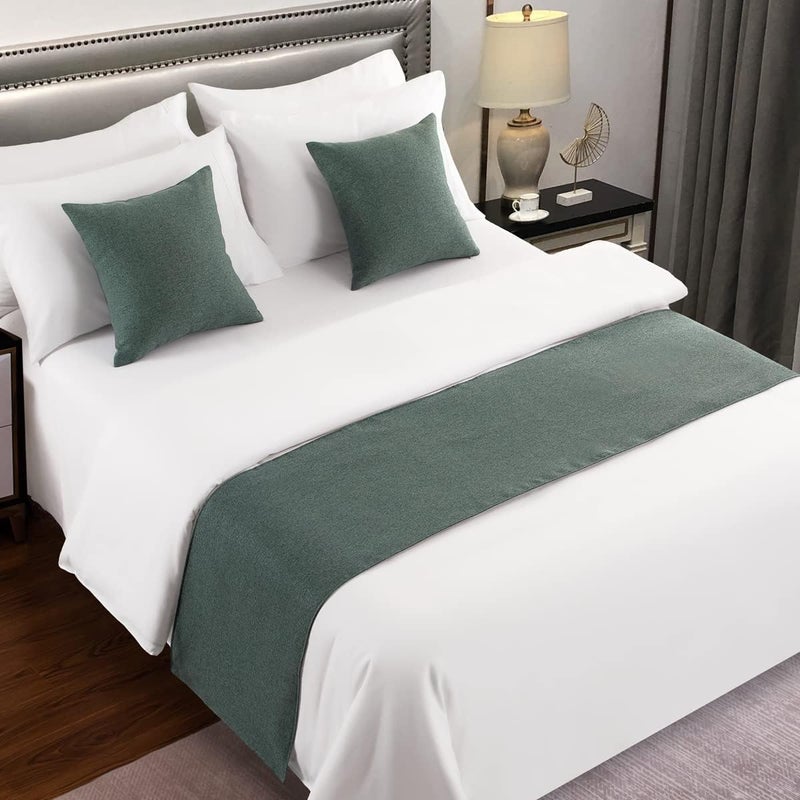 AMBERIS Bed Runner Blue-Green, Imitation Linen Decorative Bed Scarf for Home Hotel - Image 1