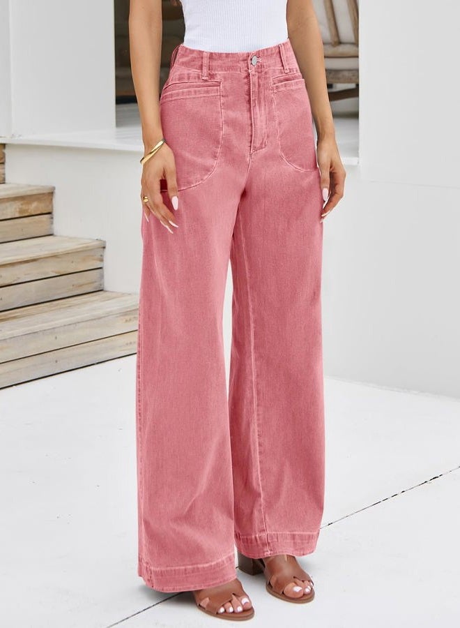 Cicy Bell Womens Wide Leg Jeans High Waisted Stretchy Baggy Loose Denim Casual Pants with Pockets, Pink, 4 - Image 4