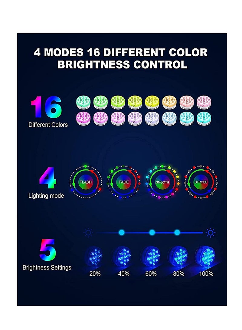 Loquat Pool Lights, littobia Submersible LED Lights with Magnet and Suction Cups, RF Remote Pool Lights, IP68 Waterproof, Underwater Timing with 13 LED Pool Light 1 Pack 2.8 INCH - Image 4