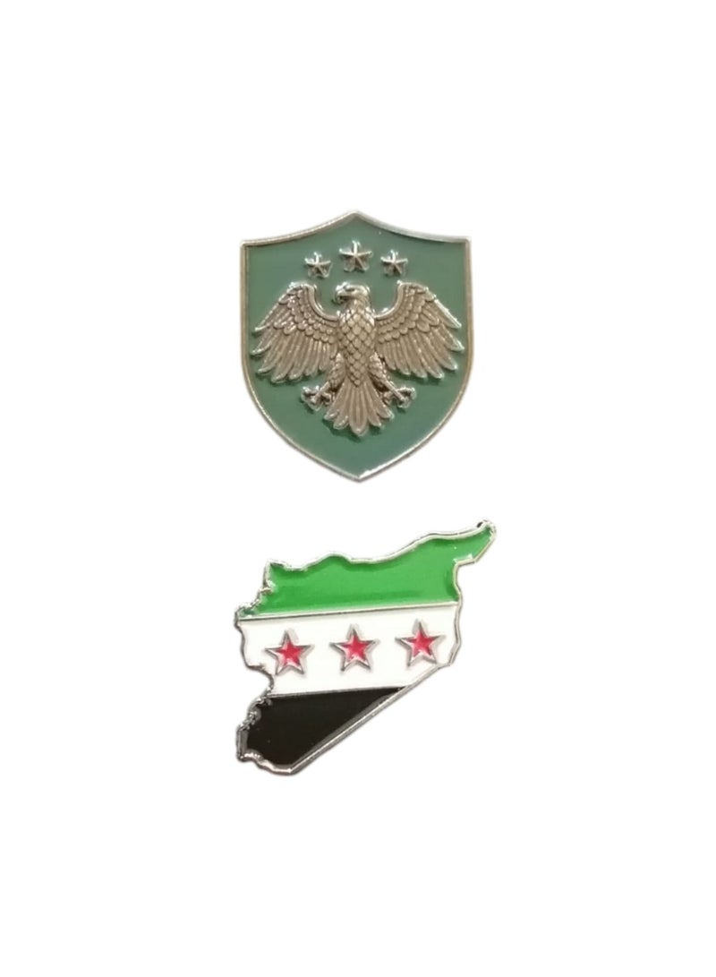 ملصق يجمع بين العقاب الذهبي السوري وخريطة سوريا الحبيبة، مناسب لجميع أنواع الهواتف المحمولة، قطعتان. - Image 1