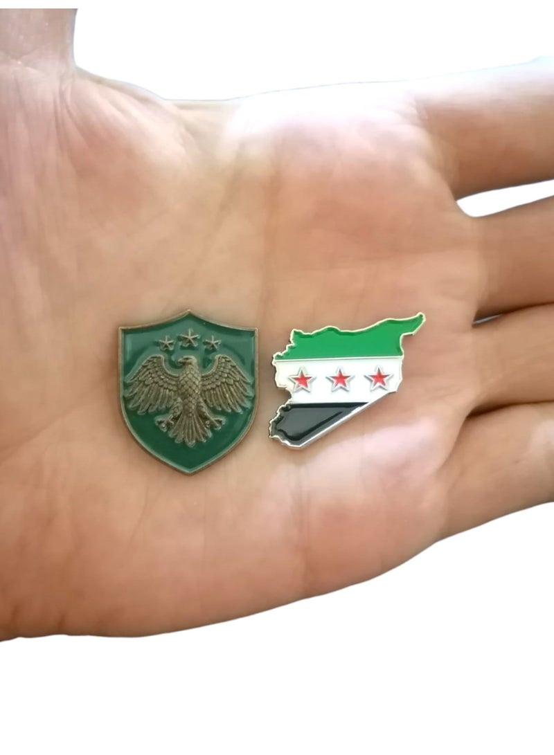 ملصق يجمع بين العقاب الذهبي السوري وخريطة سوريا الحبيبة، مناسب لجميع أنواع الهواتف المحمولة، قطعتان. - Image 2