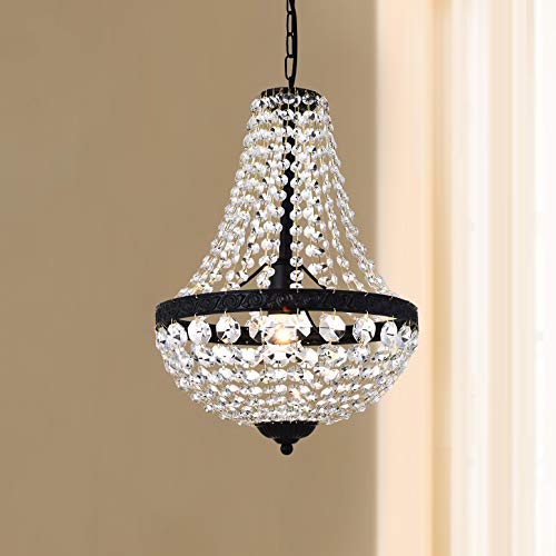 Bestier Modern French Empire Black Finish Farmhouse Crystal Pendant Chandelier Lighting LED Ceiling Light Fixture Lamp Dining Room Bathroom Bedroom Livingroom 1E26 Bulbs Required H18 in X D12 in - Image 2
