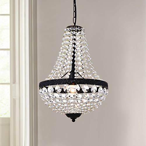 Bestier Modern French Empire Black Finish Farmhouse Crystal Pendant Chandelier Lighting LED Ceiling Light Fixture Lamp Dining Room Bathroom Bedroom Livingroom 1E26 Bulbs Required H18 in X D12 in - Image 4