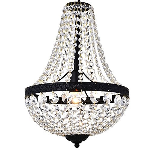 Bestier Modern French Empire Black Finish Farmhouse Crystal Pendant Chandelier Lighting LED Ceiling Light Fixture Lamp Dining Room Bathroom Bedroom Livingroom 1E26 Bulbs Required H18 in X D12 in - Image 5
