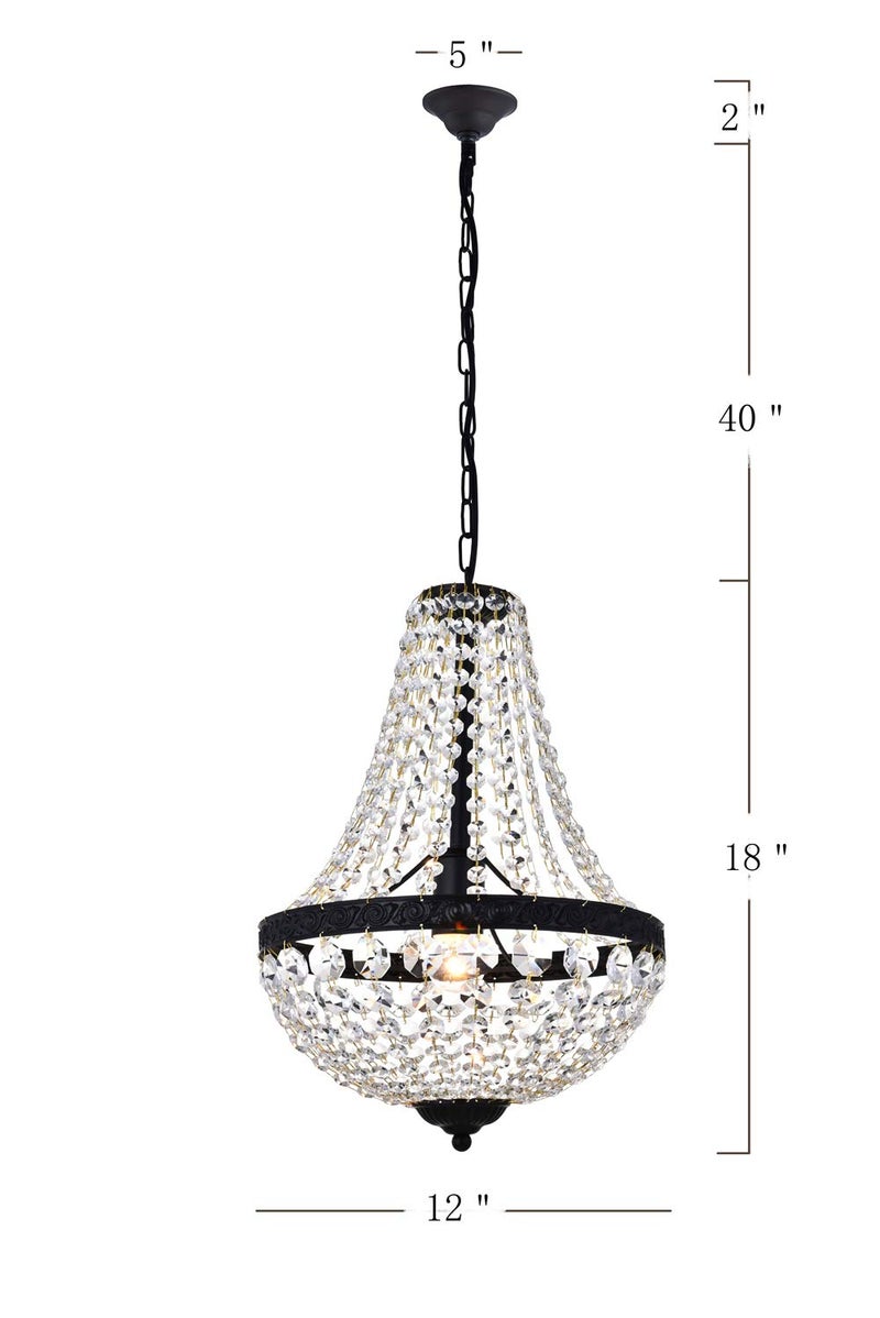 Bestier Modern French Empire Black Finish Farmhouse Crystal Pendant Chandelier Lighting LED Ceiling Light Fixture Lamp Dining Room Bathroom Bedroom Livingroom 1E26 Bulbs Required H18 in X D12 in - Image 3