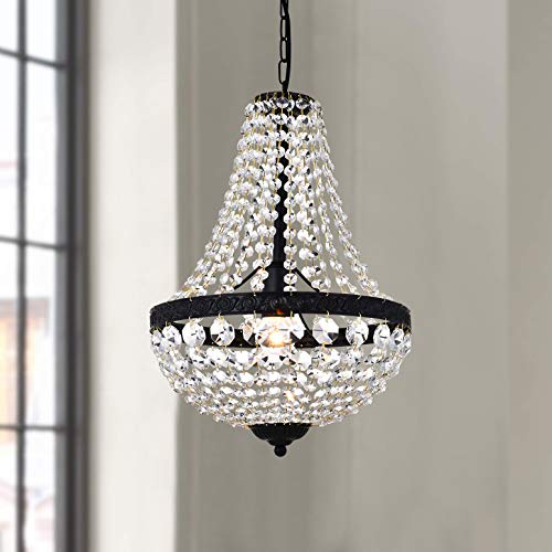 Bestier Modern French Empire Black Finish Farmhouse Crystal Pendant Chandelier Lighting LED Ceiling Light Fixture Lamp Dining Room Bathroom Bedroom Livingroom 1E26 Bulbs Required H18 in X D12 in - Image 1