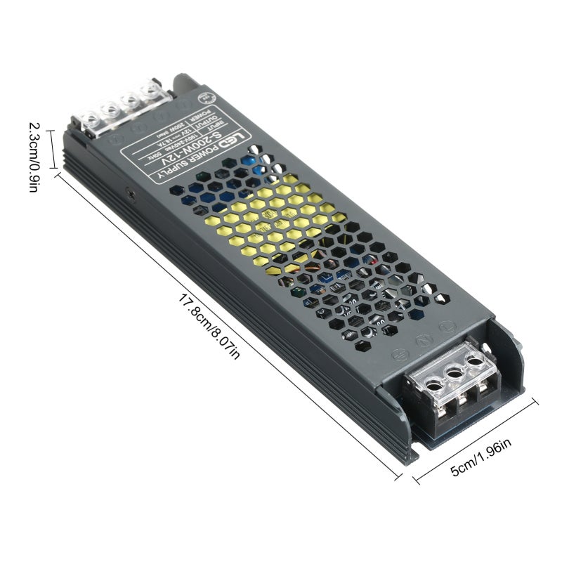 محول طاقة رفيع للغاية لمصابيح شريط LED، من تيار متردد 190-240 فولت إلى تيار مستمر 12 فولت 16.7 أمبير 200 واط، محول طاقة تبديلي للاستخدام الداخلي - Image 3