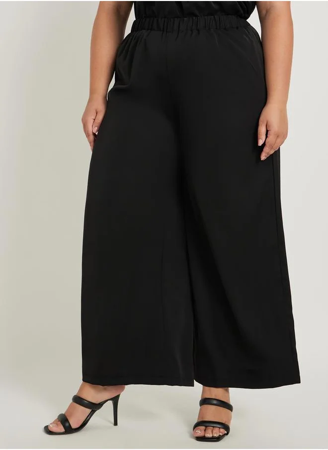 Styli Styli Plus Size Solid Elasticated Waistband Wide Leg Pants