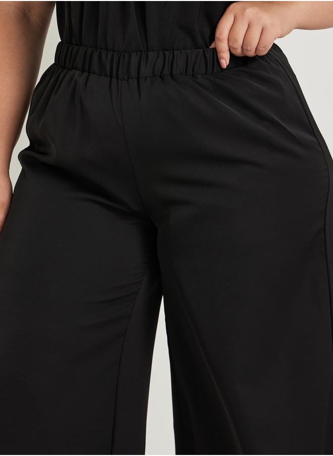 Styli Styli Plus Size Solid Elasticated Waistband Wide Leg Pants  - Image 3