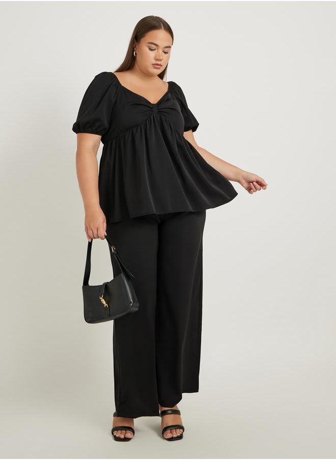 Styli Styli Plus Size Solid Elasticated Waistband Wide Leg Pants  - Image 1